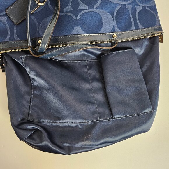 Coach Signature Tote Handbag J1120-F17574 Satin Pink Sequin Band Medium Blue Bag - Picture 11 of 16